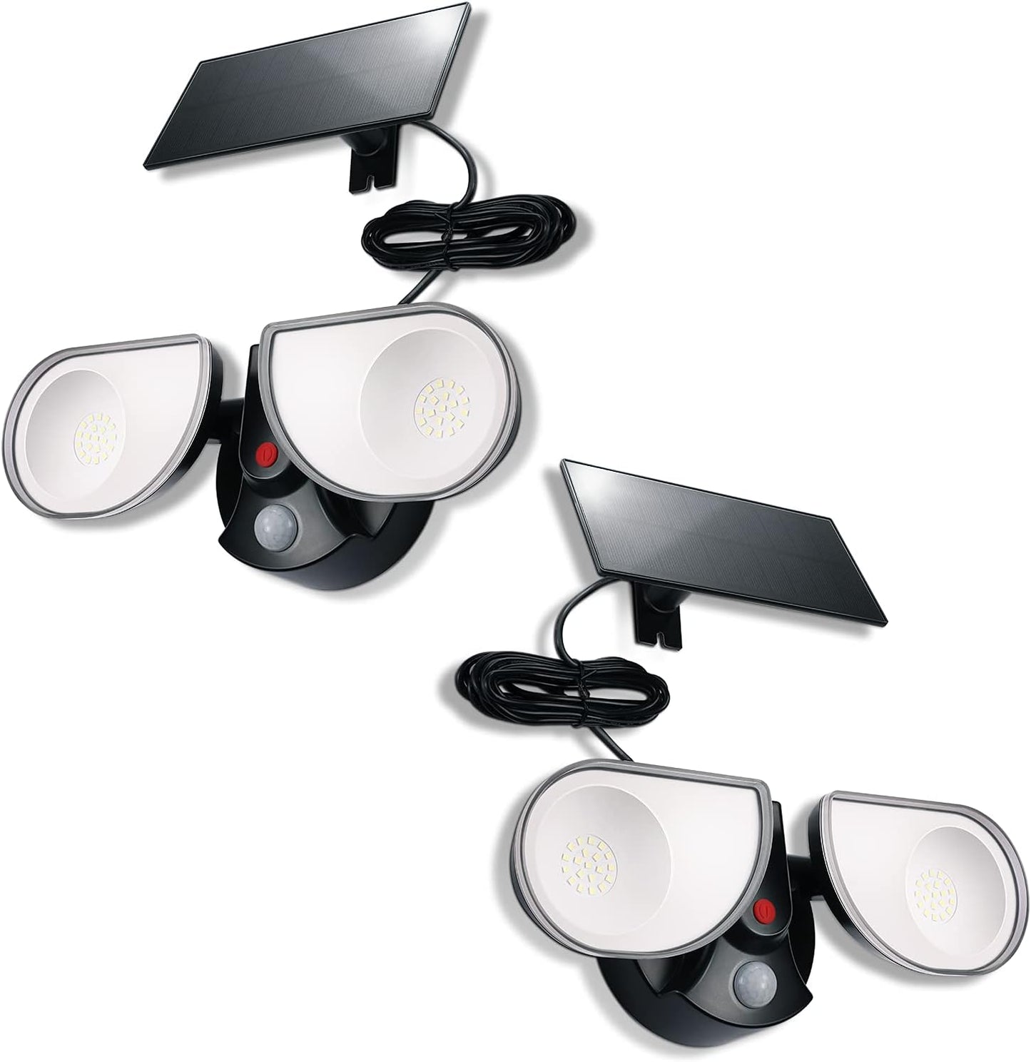 Linkind Guard Lampe clignotante LED avec détecteur de mouvement solaire, panneau solaire externe avec câble de 9,8 m, 2 têtes réglables, applique murale de sécurité, angle 300°, éclairage de sécurité IP67 pour véranda, Hinterhof, lot de 2