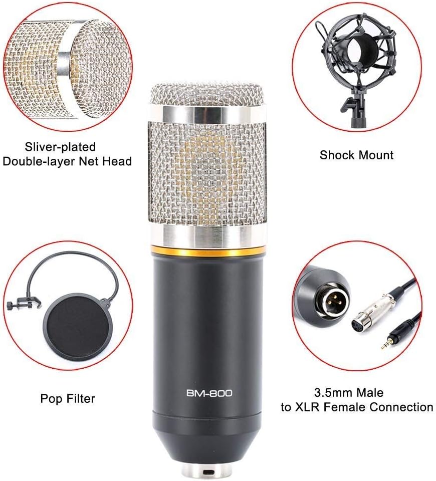Kit de radio de studio de microphone à condensateur professionnel LYPULIGHT BM-800 avec bras de montage pour l'audio