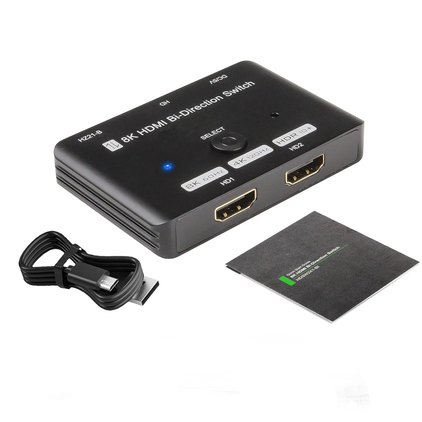 ALYYDBG HDMI 2.1-Switch mit 2 HDMI 2.1-Kabeln, bidirektionaler 48-Gbit/s-HDMI-2.1-Umschalter unterstützt 2in 1out oder 1in 2out, 8K@60Hz 4K@120Hz 2K@144Hz und passt für Xbox PS5/4 HDMI-Projektoren TV