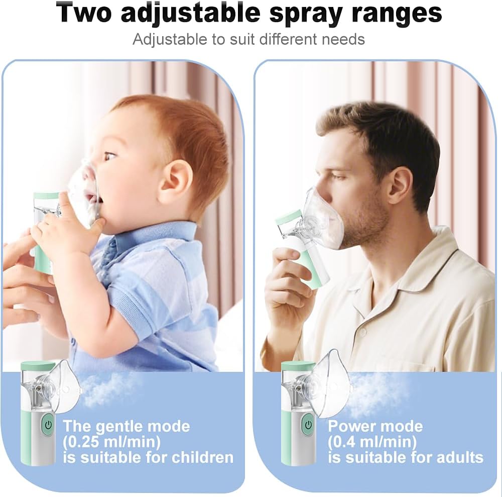 Omron Inhalationsgerät Maschine für Erwachsene, Wiederaufladbare Tragbare Inhaliergeräte für Erwachsene und Kinder, Leise Inhalator für Kinder (Grün und Weiß)