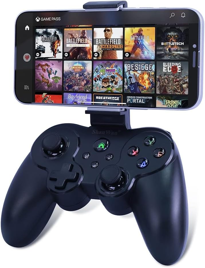 ShanWan Smartphone-Controller für Android/iOS, handlicher Controller mit Halterung, Bluetooth Mobile Gaming Controller für PS Remote Play Xbox Cloud Steam Link GeForce Now MFi Apple Arcade Games