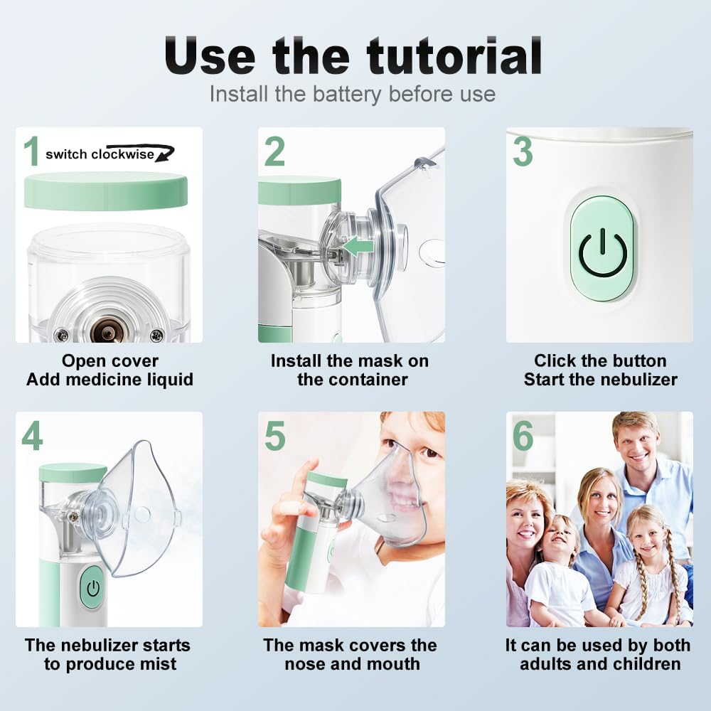 Omron Inhalationsgerät Maschine für Erwachsene, Wiederaufladbare Tragbare Inhaliergeräte für Erwachsene und Kinder, Leise Inhalator für Kinder (Grün und Weiß)
