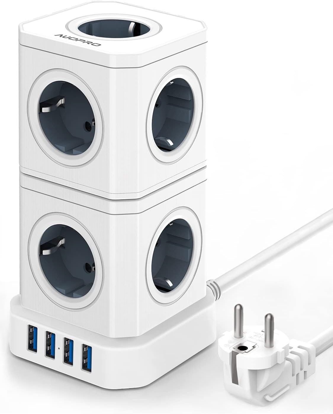 AUOPRO Steckdosenleiste 9 Fach Steckdosenturm Mehrfachsteckdose 4 USB Steckdose