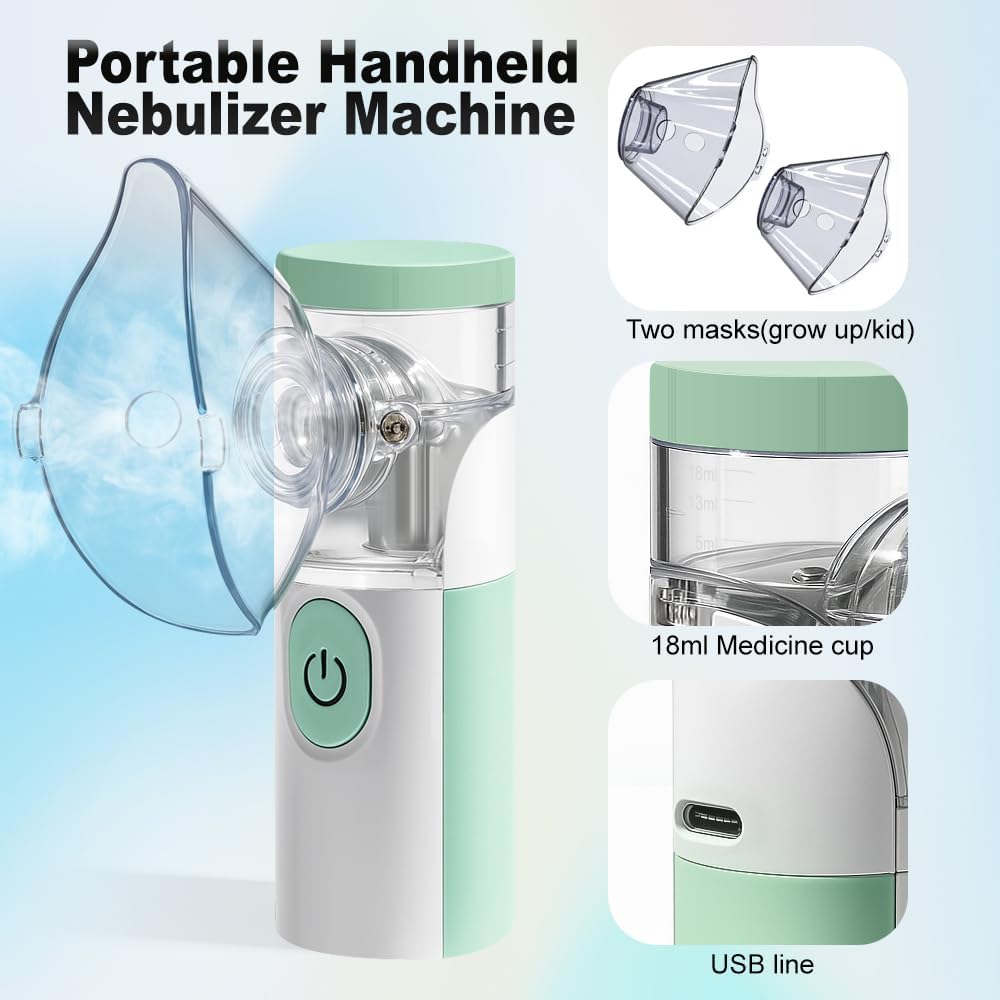Omron Inhalationsgerät Maschine für Erwachsene, Wiederaufladbare Tragbare Inhaliergeräte für Erwachsene und Kinder, Leise Inhalator für Kinder (Grün und Weiß)