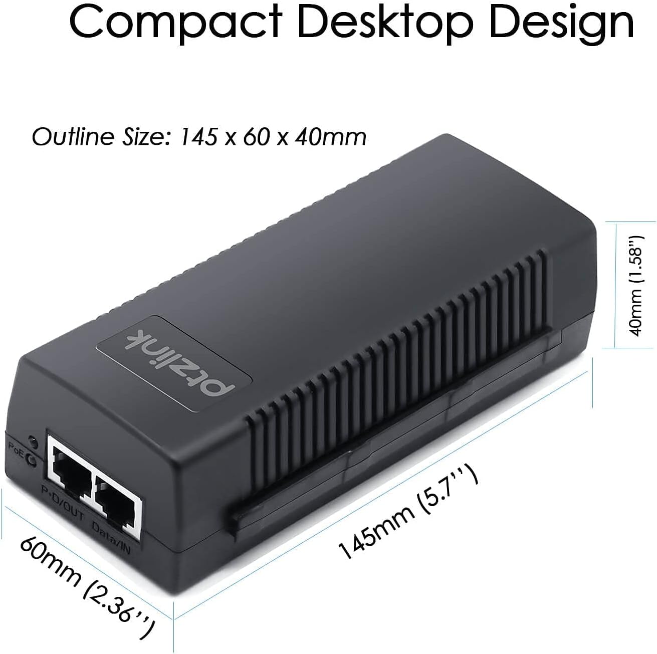 PTZlink 2er-Pack 30-W- und 60-W-PoE-Injektor, 48 V, 52 V, aktives Netzteil, Steckernetzteil, Gigabit-Ethernet-PoE+-Adapter, PoE++ Powerline, 1 GB, 10/100/1000 Mbit/s POE+ IEEE 802.3af/802.3at-konform, bis zu 100 Meter