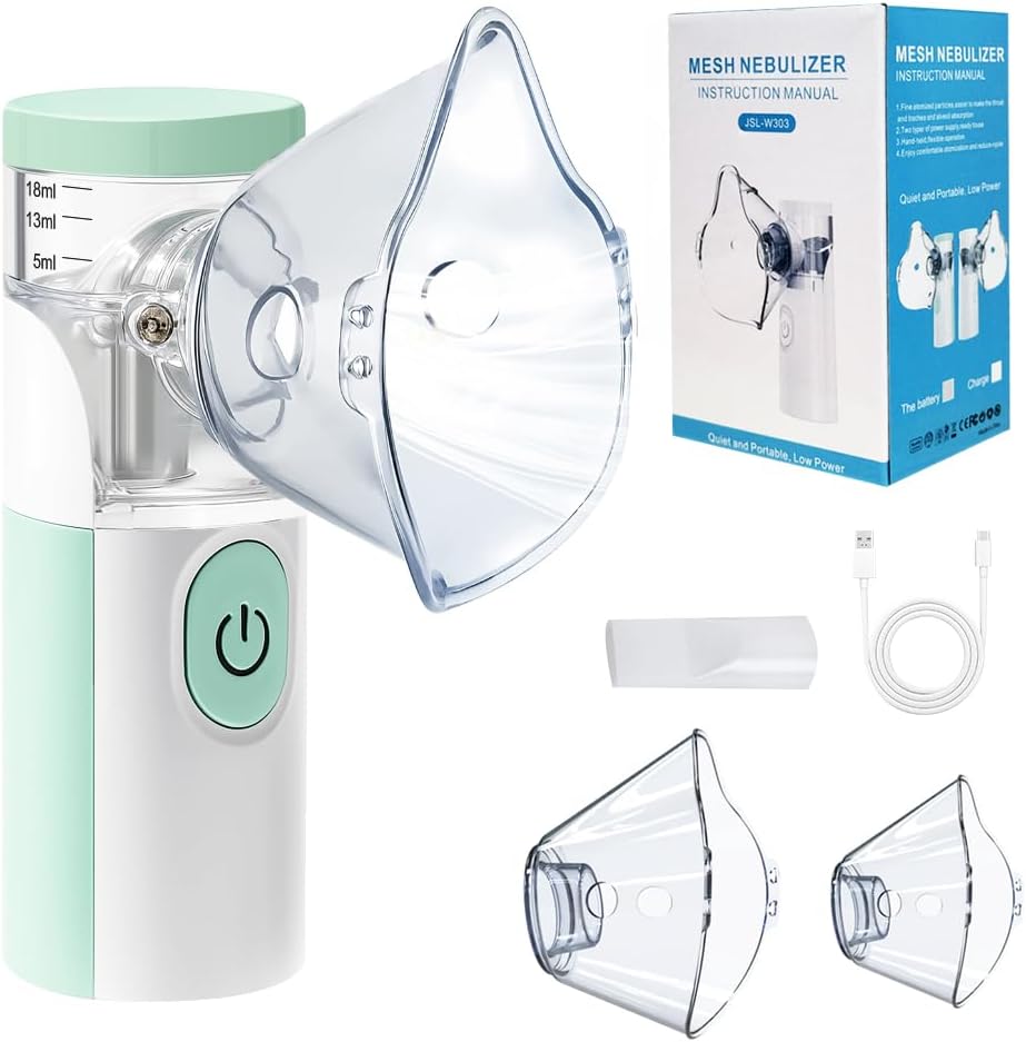 Omron Inhalationsgerät Maschine für Erwachsene, Wiederaufladbare Tragbare Inhaliergeräte für Erwachsene und Kinder, Leise Inhalator für Kinder (Grün und Weiß)