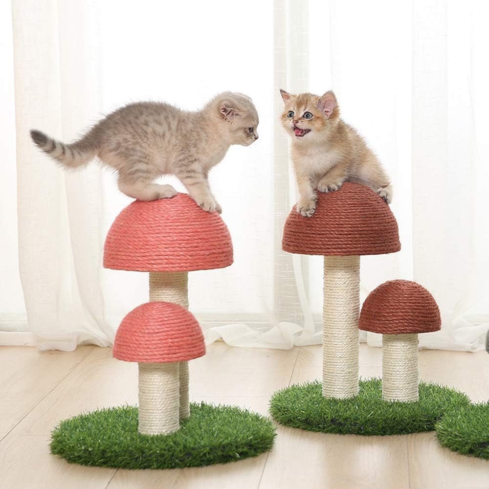 Meipire Leinenpilz-Modell, Katzenklettergerüst, Katzenkrallen, Katzenbackenzahnspielzeug, Katzenkratzbrett, Anti-Kratz-Pilz & Simulationsrasen für Haustiere, Rosa