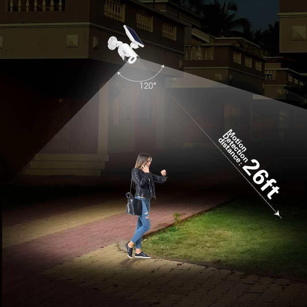 A-ZONE Solar-Bewegungsmelder-Licht für den Außenbereich – 800 Lumen, 8 LED-Strahler, 5-Watt-Solarleuchten für den Außenbereich, IP66 wasserdicht, kabelloses Solar-Flutlicht für Veranda, Garten, Terrasse, Auffahrt, Weg, Aluminium (weiß)