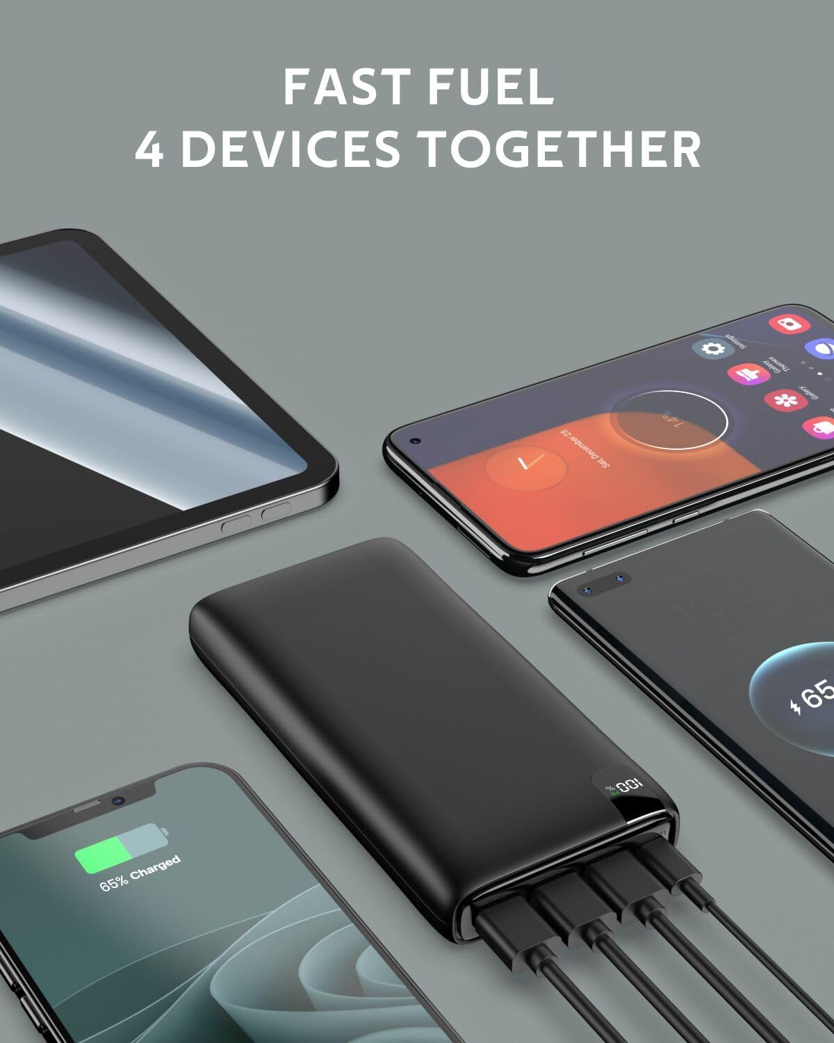 ADDTOP Powerbank 26800 mAh, externer Akku USB C mit 22,5 W Stromversorgung, tragbares 4-Port-Ladegerät, kompatibel mit Smartphone, Tablet und mehr