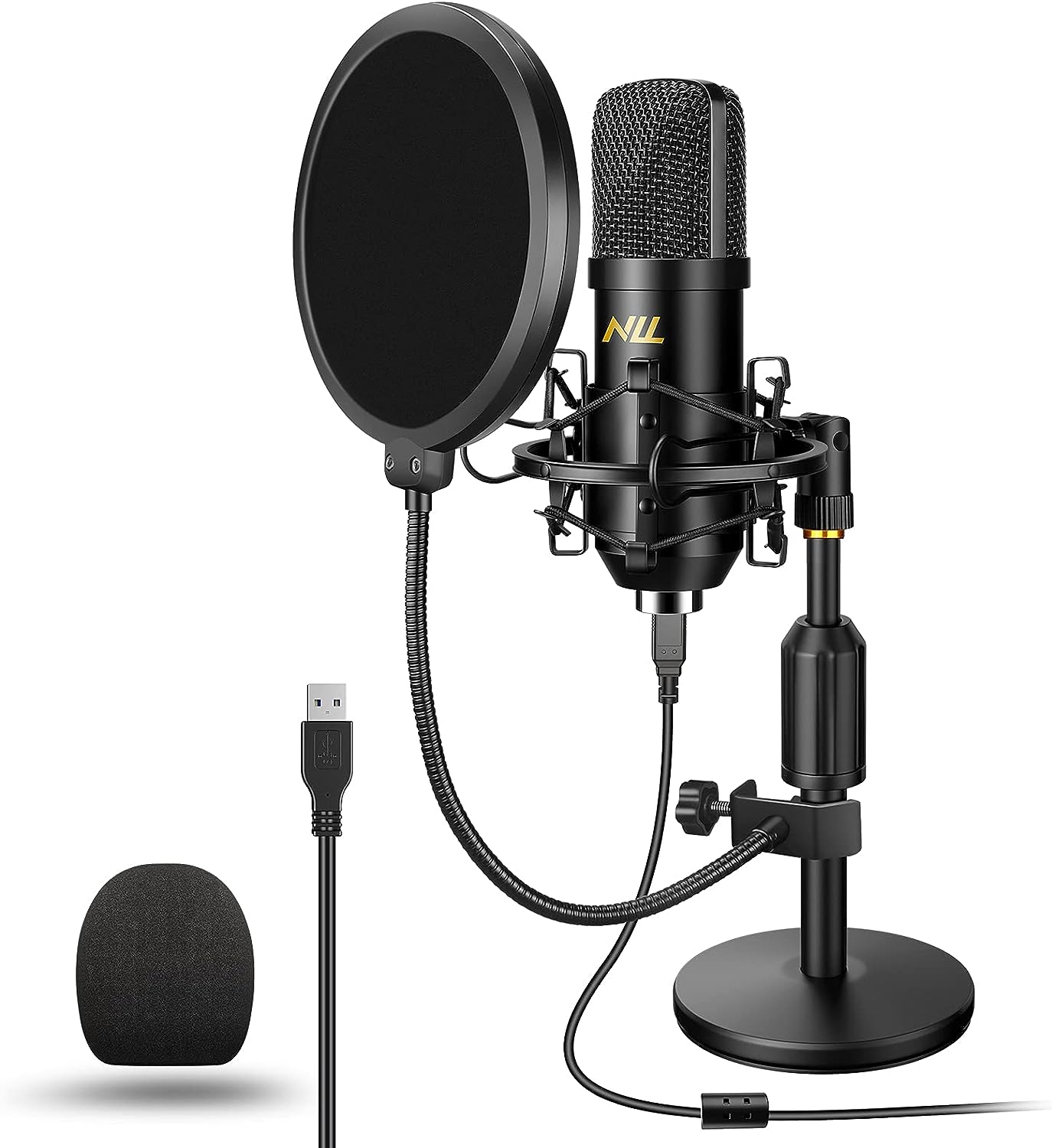 Professionelles USB-Mikrofonset für Studio-Audio, 192 kHz/24 Bit NLL-Kondensator-Computermikrofon, Plug & Play-Desktop-Podcast-Mikrofon, Stoßdämpferhalterung, Popfilter, NC-012