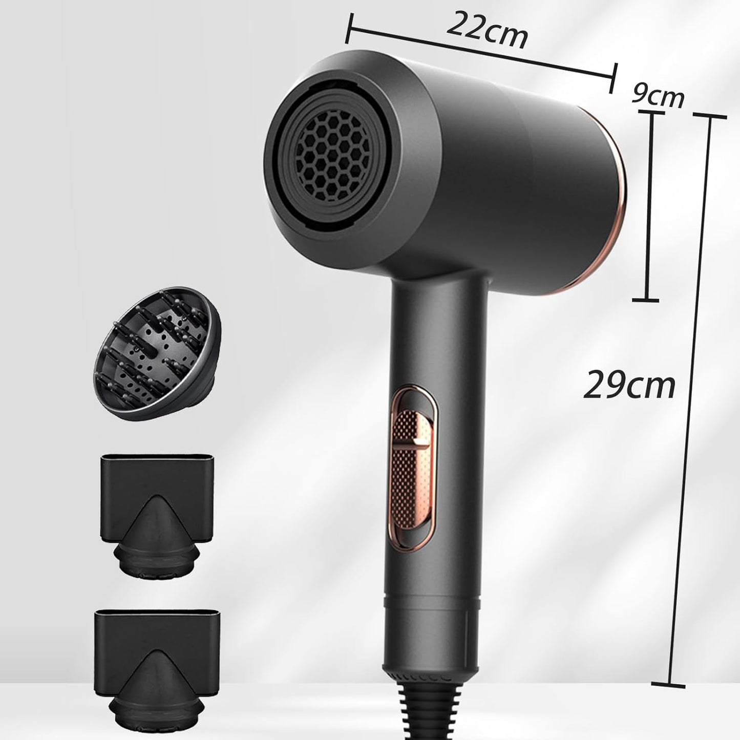 Oskuglin Föhn, 2400W professioneller tragbarer Ionen-Haartrockner Salon Haarfön mit Heiß-/Kalttaste, Concentrators and Diffuser, 3 Temperatureinstellungen, 2-Gang für Zuhause, Salon, Reisen (Schwarz)