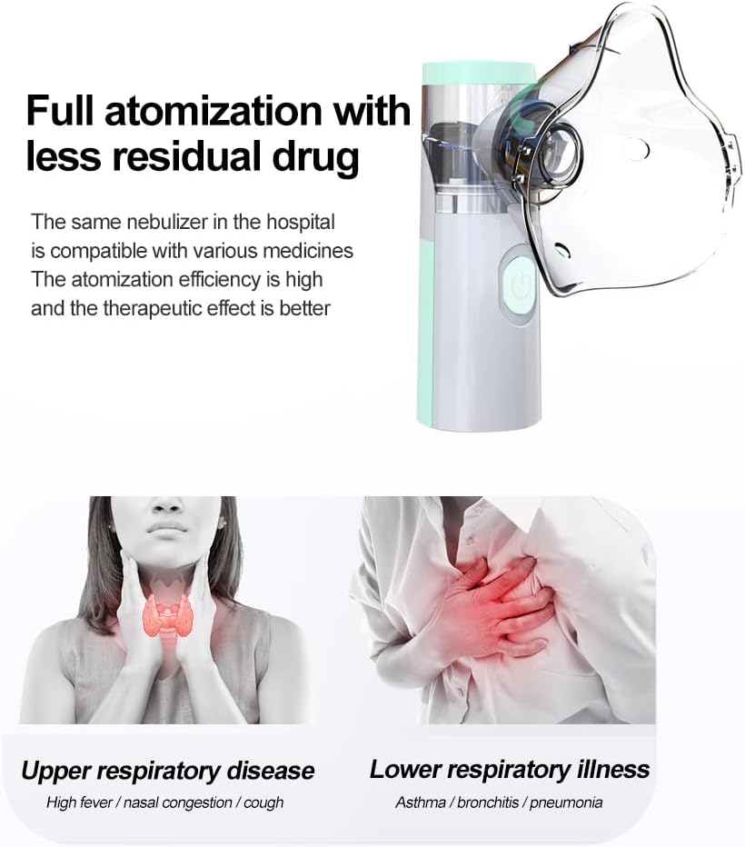 Omron Inhalationsgerät Maschine für Erwachsene, Wiederaufladbare Tragbare Inhaliergeräte für Erwachsene und Kinder, Leise Inhalator für Kinder (Grün und Weiß)