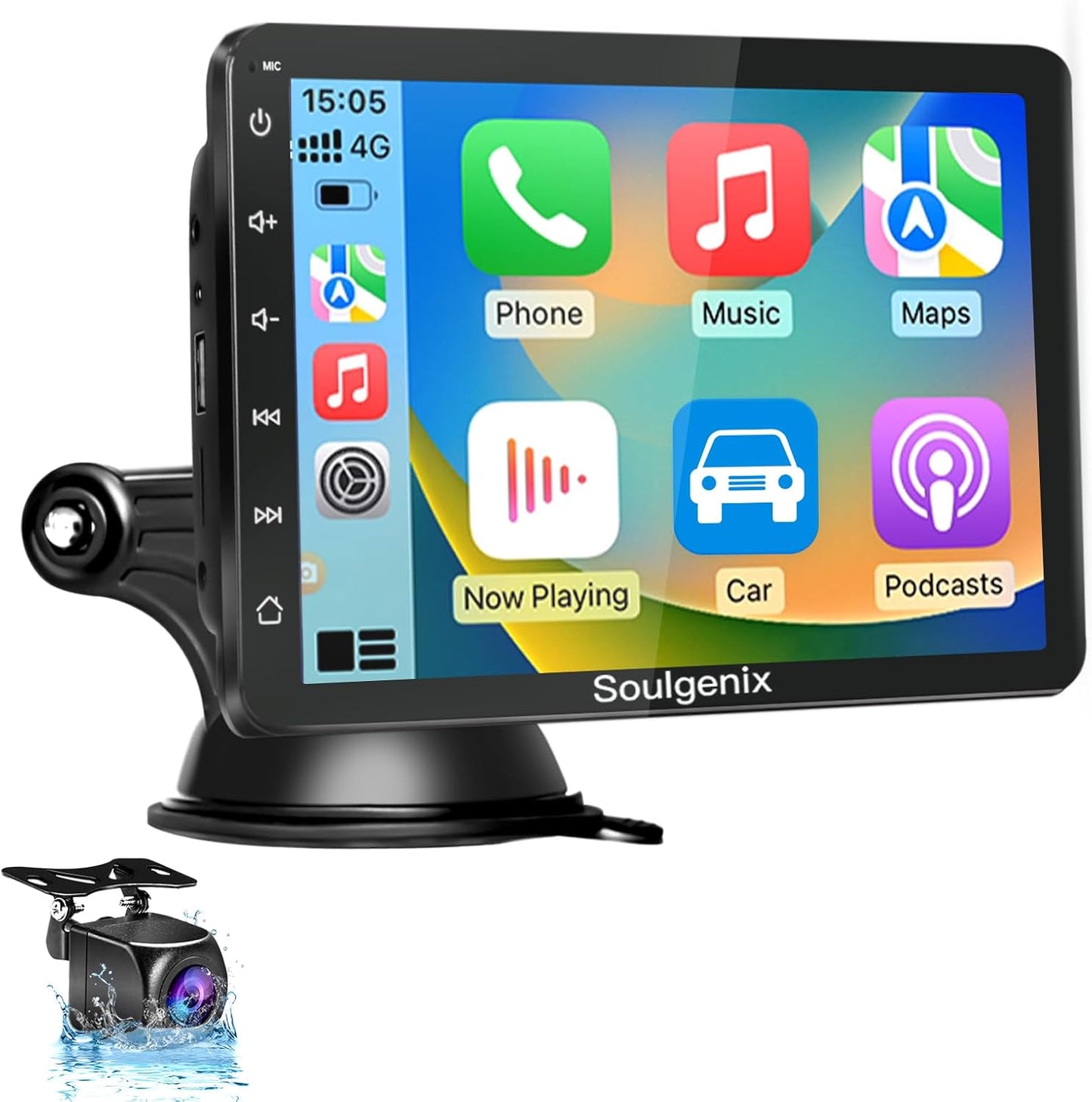 Wireless Apple CarPlay&Android Auto Display Portable Doppel Din Radio, Tragbares Autoradio 7 Zoll HD IPS Touchscreen,GPS Navi, Bluetooth, Rückfahrkamera, Mirror Link, FM, AUX CarPlay Display, 12-24V