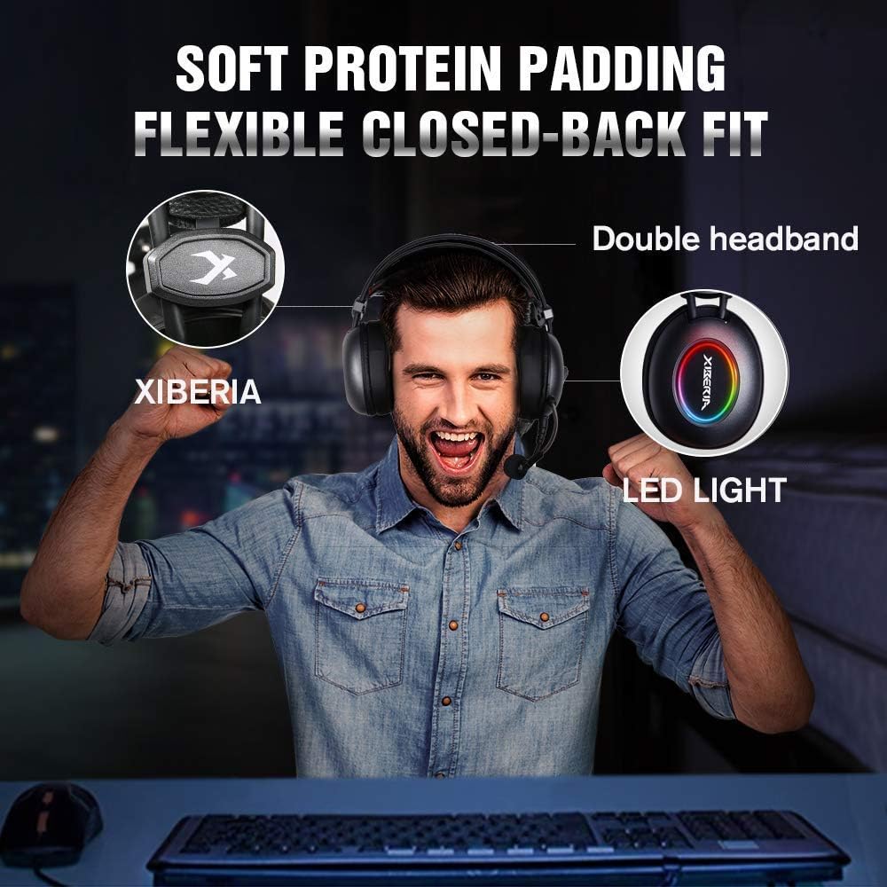 XIBERIA E3 Black Gaming Headset, Over-Ear-Stereo-Gaming-Kopfhörer mit unidirektionalem Mikrofon für PC, Computer, Laptop, PS4, Xbox One, Nintendo