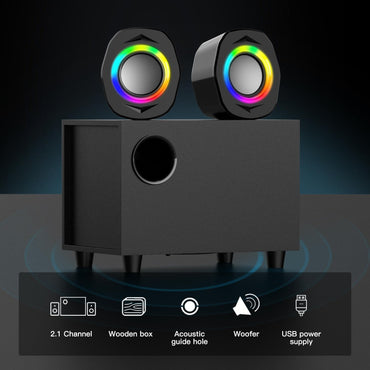 Elimavi Computer-Lautsprecher 2.1 kabelgebundener Desktop-Lautsprecher mit RGB-Satelliten und Subwoofer
