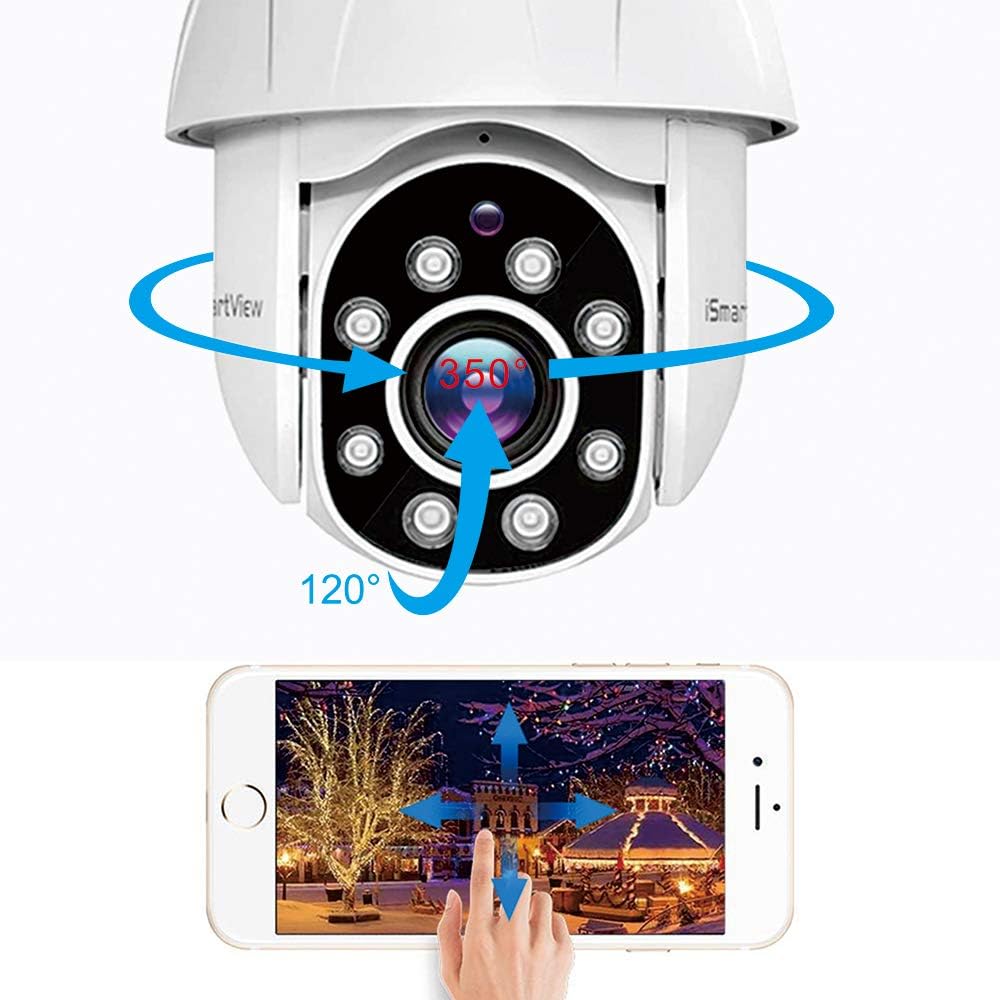 iSmartView Kabel-Outdoor-WLAN-Überwachungskamera, 1080p, 2 MP, Sichtleiste, 360°-Sicht, Klarheit, Nachtsicht, automatische Übertragung von 2-Wege-Audio, Überwachungs-Bewegungserkennung, LED-Lichtalarm, max. 128 GB TF-Karte
