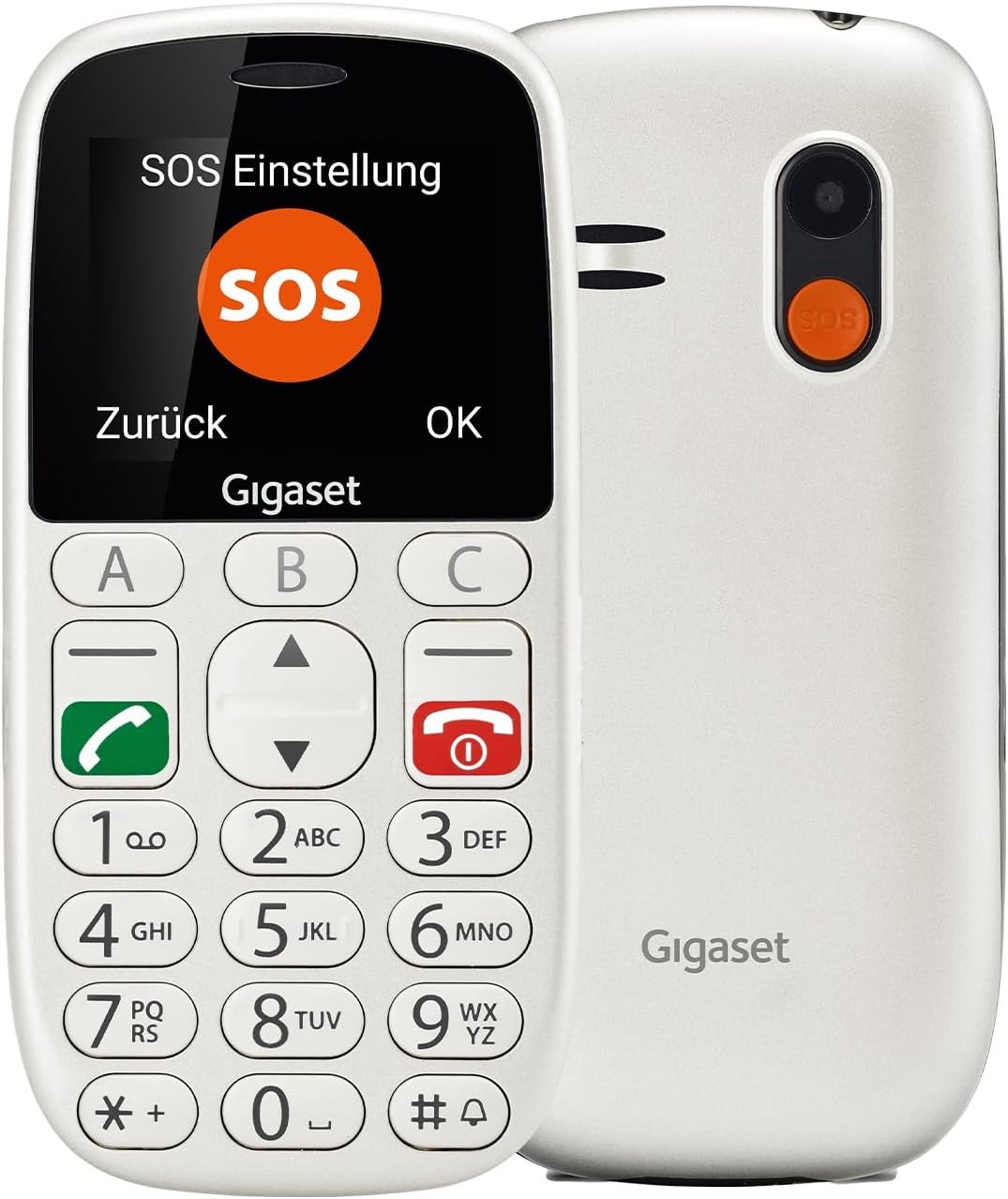 Gigaset GL390 weiß GSM - Seniorenhandy mit SOS-Notruf-Taste, großes 2,2" Farbdisplay - einfache Bedienung, großer Komfort, Hörgerätkompatibel, kompaktes Handlich