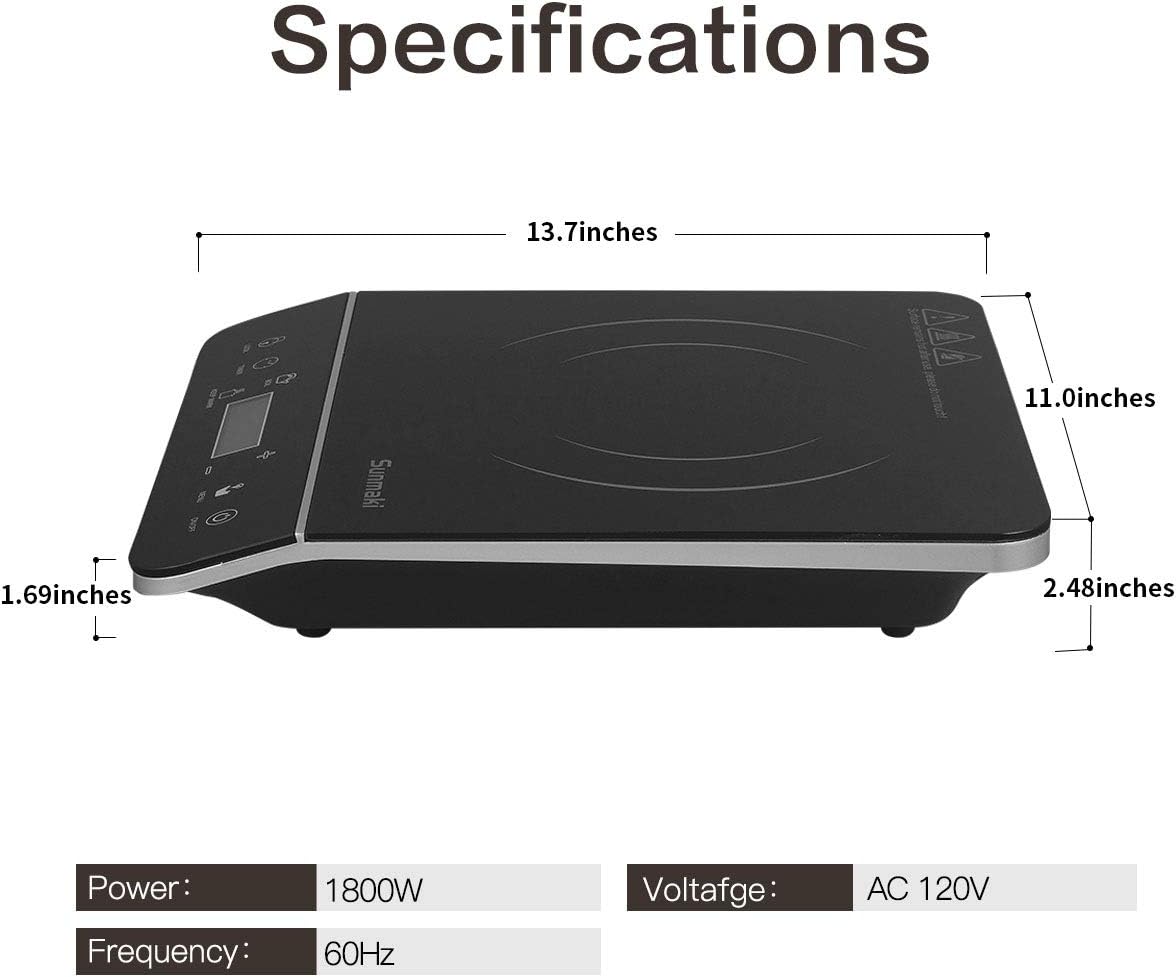 Tragbares Induktionskochfeld, Sunmaki 2000W Induktionsherd mit LCD-Sensor Touch, 10 Leistungsstufen und 10 Temperatureinstellungen, Touch-Bedienelemente, 4-Stunden-Timer, Schwarz