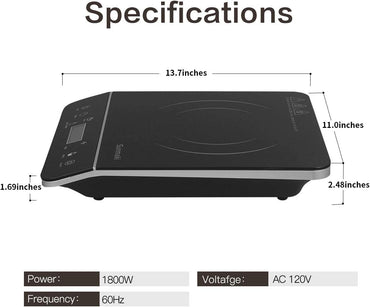 Tragbares Induktionskochfeld, Sunmaki 2000W Induktionsherd avec capteur LCD tactile, 10 appareils de commande et 10 réglages de température, éléments de commande tactile, minuterie 4 heures, noir