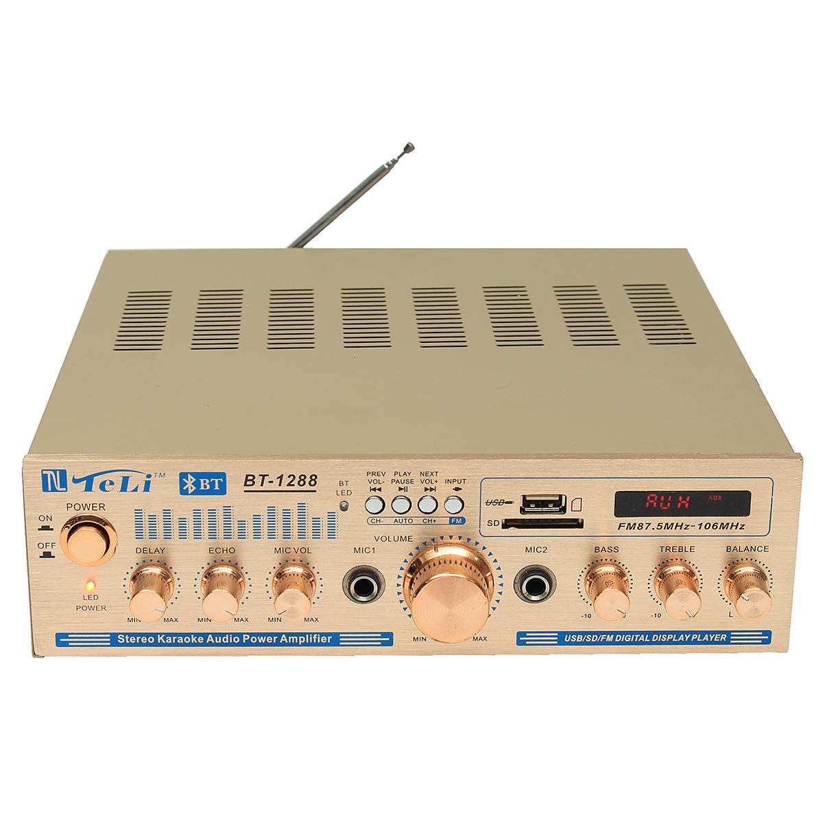 Teli BT-1228 Bluetooth 600 W Karaoke-Stereo-2-Kanal-Verstärker, VU-Meter, unterstützt FM, USB, SD mit Fernbedienung