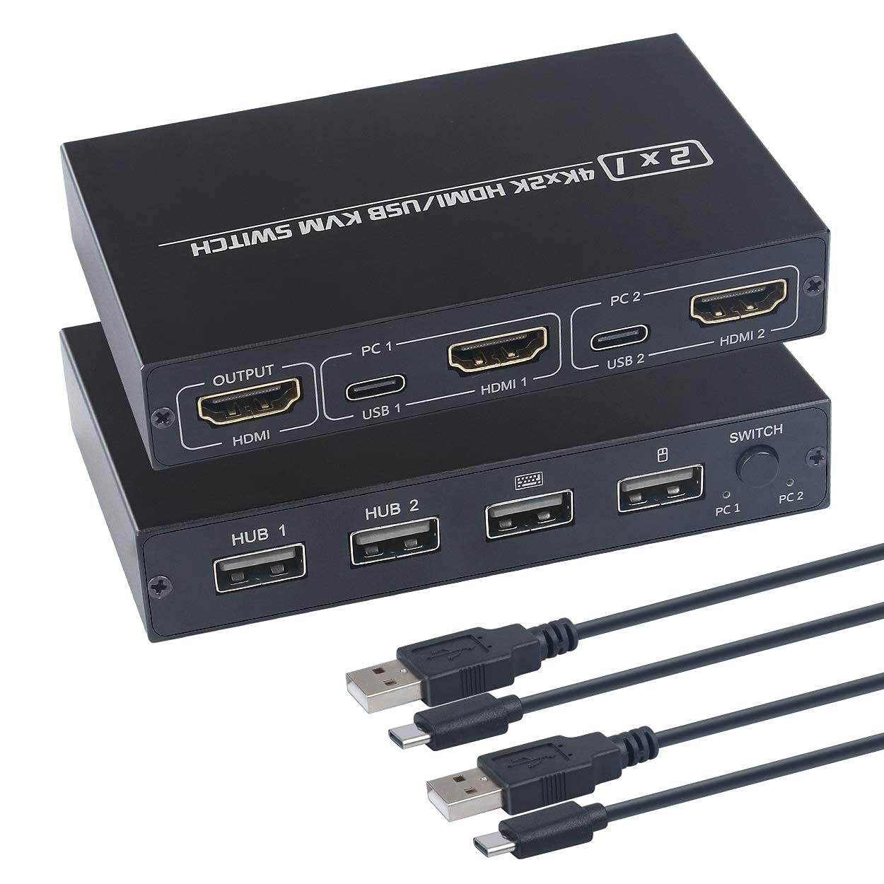KCEVE KVM-Switch HDMI 2 Port, USB-Switch UHD 4K 30 Hz, Dual-Monitor-KVM-Switch, 4 USB 2.0-Hubs, unterstützt kabellose Tastatur und Maus