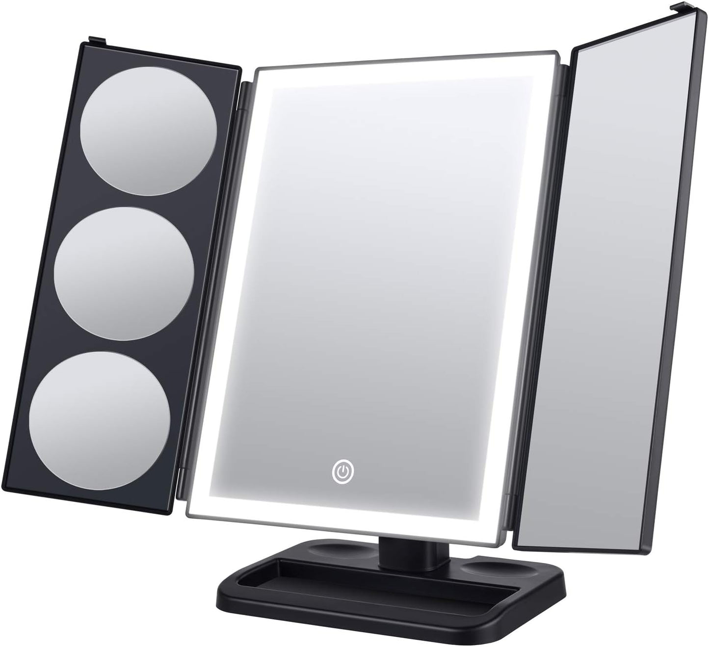 SOLVE Übergroßer Schminkspiegel mit Lichtern, 32 Superfire-LED-Lichtstreifen, Kosmetikspiegel mit 1-facher, 2-facher, 3-facher, 5-facher Vergrößerung, 180 und 90 Grad, Touchscreen-Schalter, Dual Flow, Schwarz