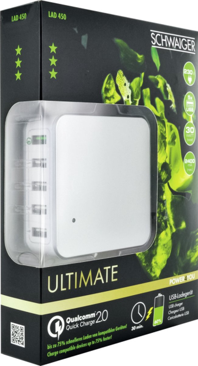 Schwaiger LAD450 532 2 Stück Ladegerät für Mobilgeräte Indoor Silber, Weiß