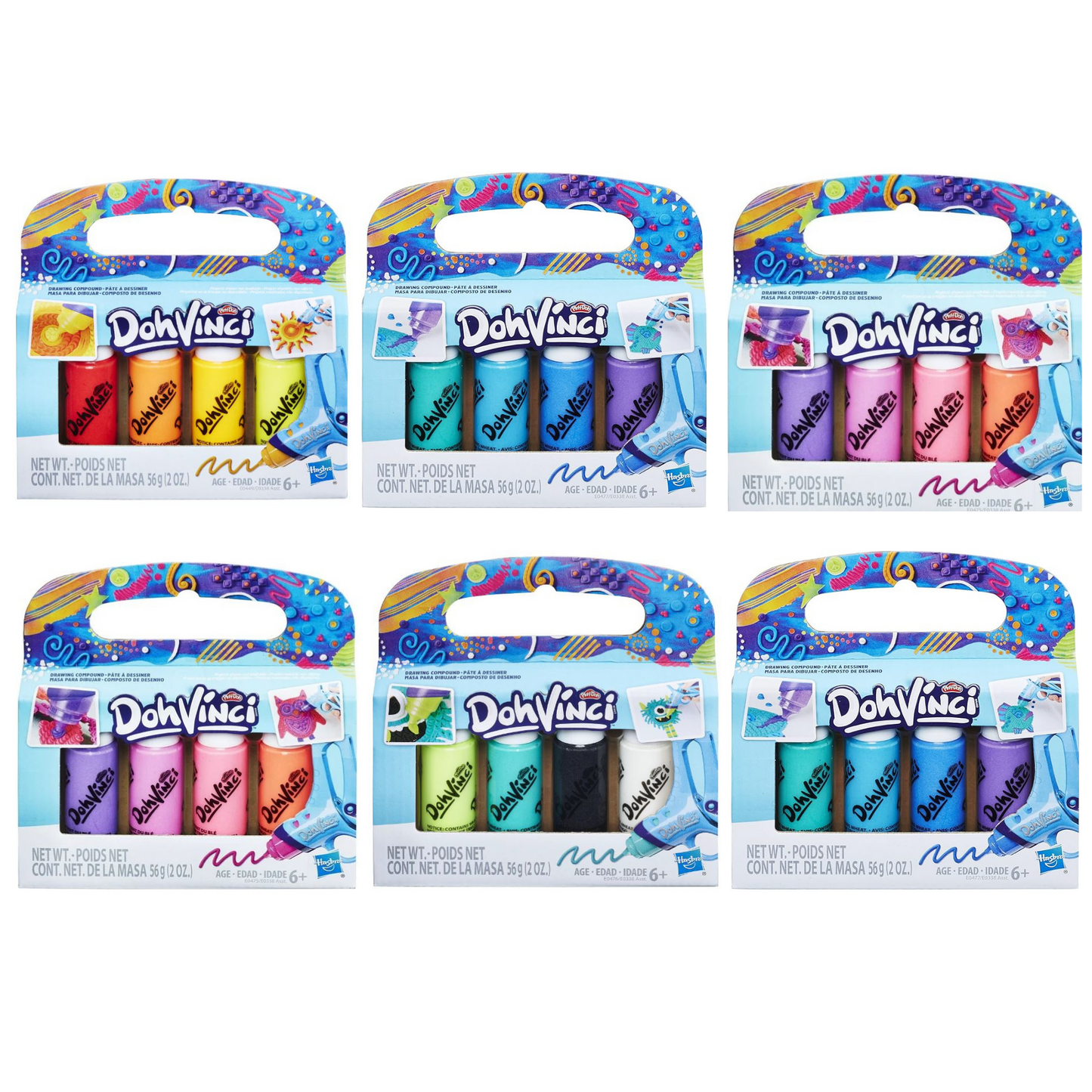 Hasbro Play-Doh DohVinci 6x4 Pack Knete Zeichenmasse Nachfüllset Kinderknete Kartuschen Basteln Schablonen Kreativ Mischfarben Pastel Tuben (24 Stück)