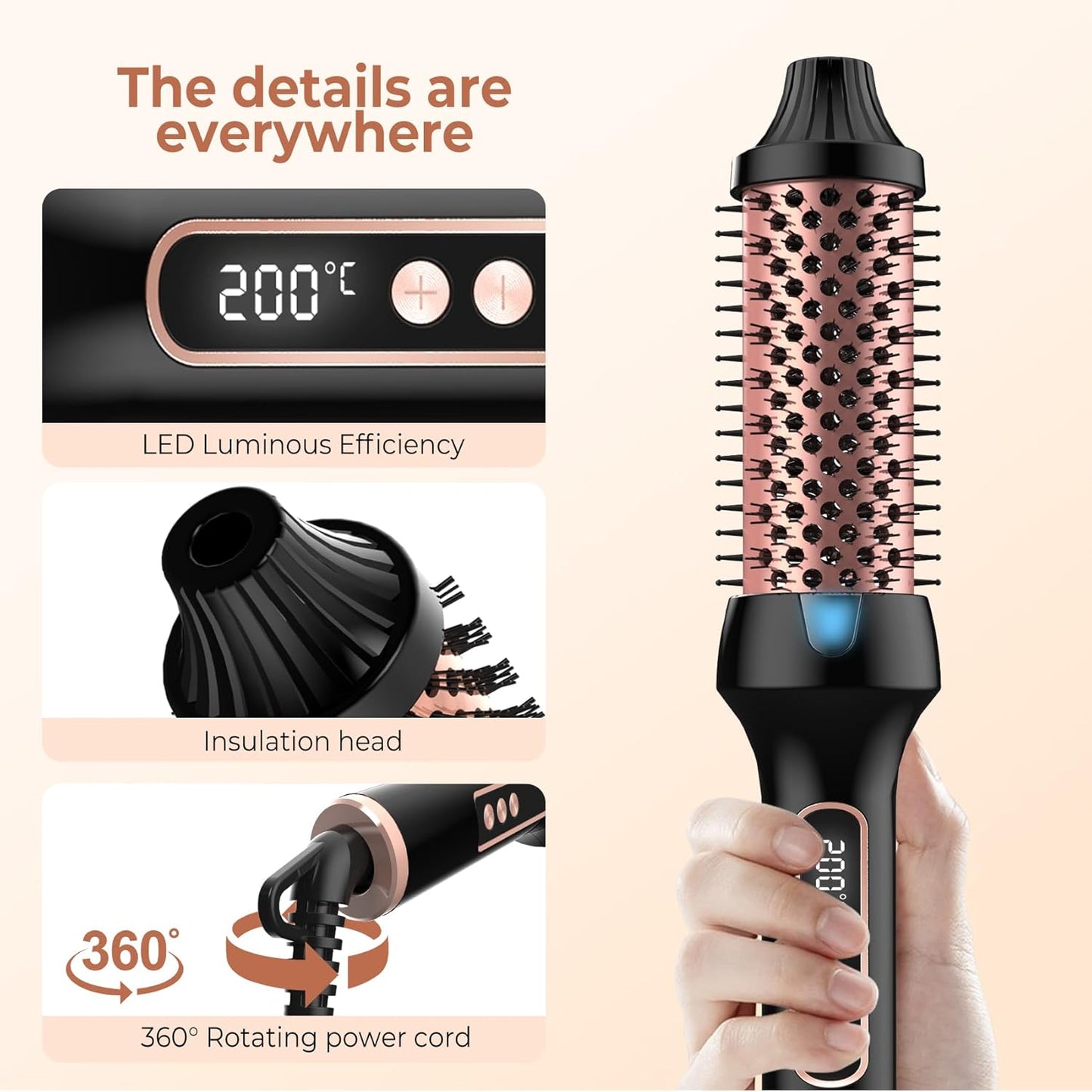 OKWRAP Thermobürste LCD Display, Ionen, Thermobürste, Lockenstab, Heißbürste, Rundbürste für Haarstyling, Heißbürste, Glättbürste, Haarstyler, Rundbürste, Glättbürste, 38 mm