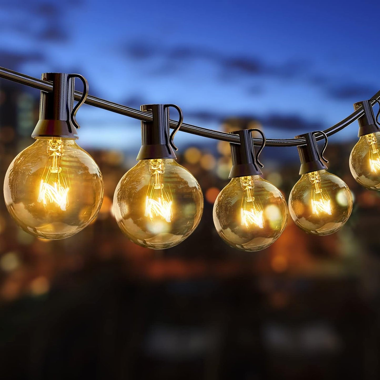 LOFTER Globel Lichterkette, 9 m Soffitten-Lichterkette für den Außenbereich, mit G40 30+3 (Ersatz-)Glühbirnen, IP44 wasserdichte Außenbeleuchtung, netzbetrieben, warmweiße Innen- und Außen-Lichterkette für Schlafzimmer, Garten