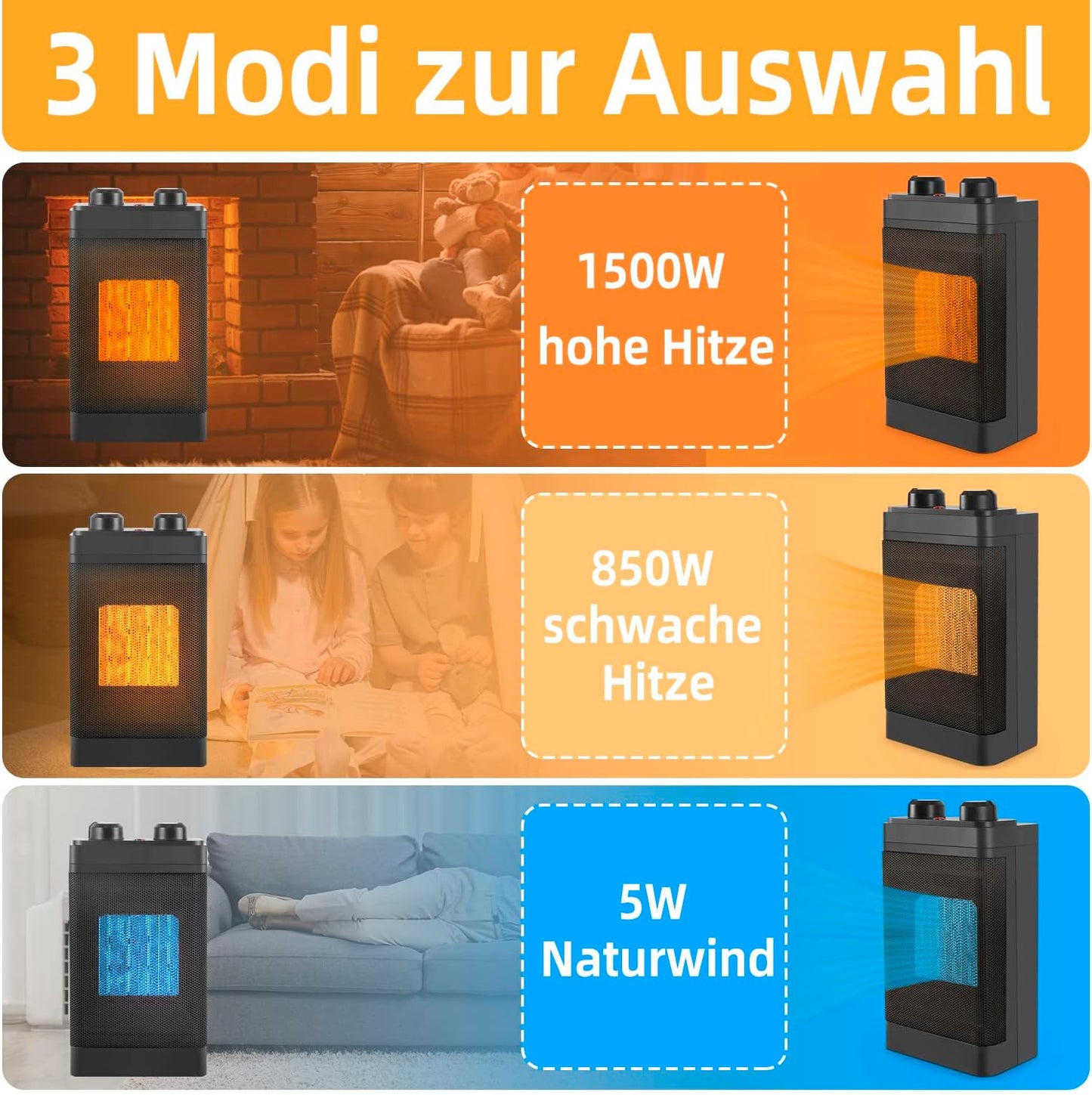 Heizlüfter energiesparend Heizung Keramik - elektrisch heizgeräte 3 Modi PTC leise heizstrahler innenraum 1500W Bad Thermostat 70° Oszillation Elektroheizer Überhitzungsschutz & Kippschutz