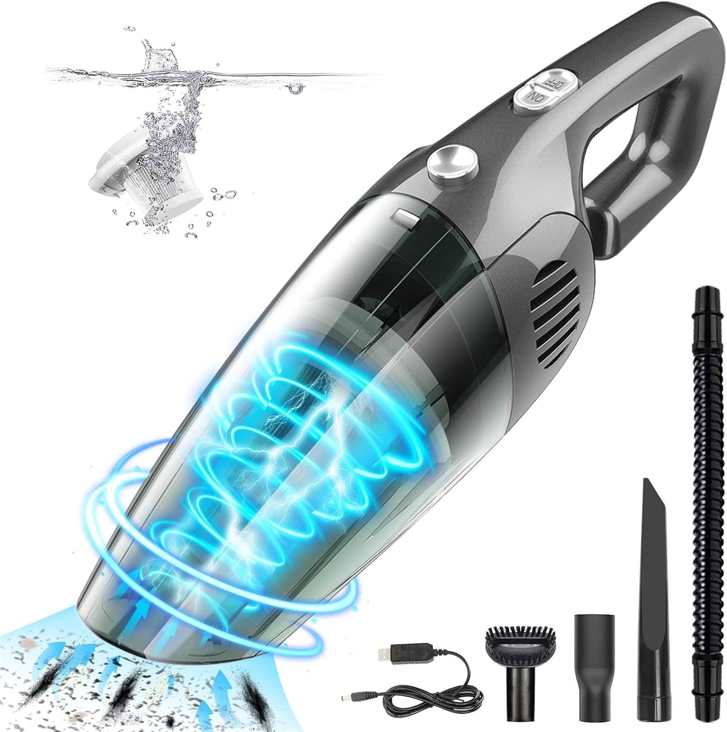 Enibon Handstaubsauger kabellos, 7000 PA 120 W Auto-Staubsauger, leistungsstarke Saugkraft, 2600 mAh wiederaufladbarer Mini-Staubsauger, waschbarer HEPA-Filter, Nass-/Trockensauger für Zuhause, Büro, Auto, Haustier