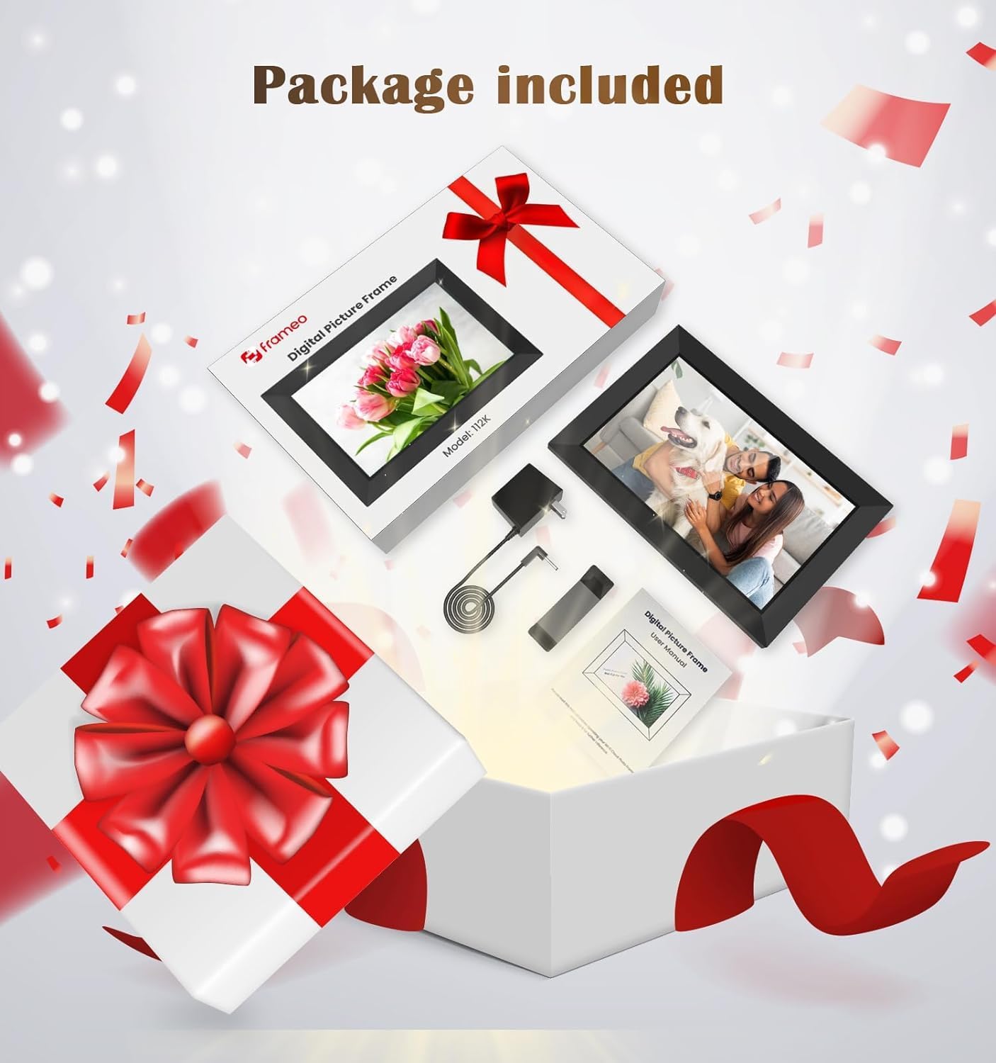 WONNIE Frameo WLAN Digitaler Bilderrahmen 10,1 Zoll, HD 1280 * 800 IPS Touchscreen Elektronischer FotoRahmen mit 32GB Speicher, Auto Drehung, Einfache Weitergabe von Fotos Videos über Frameo App