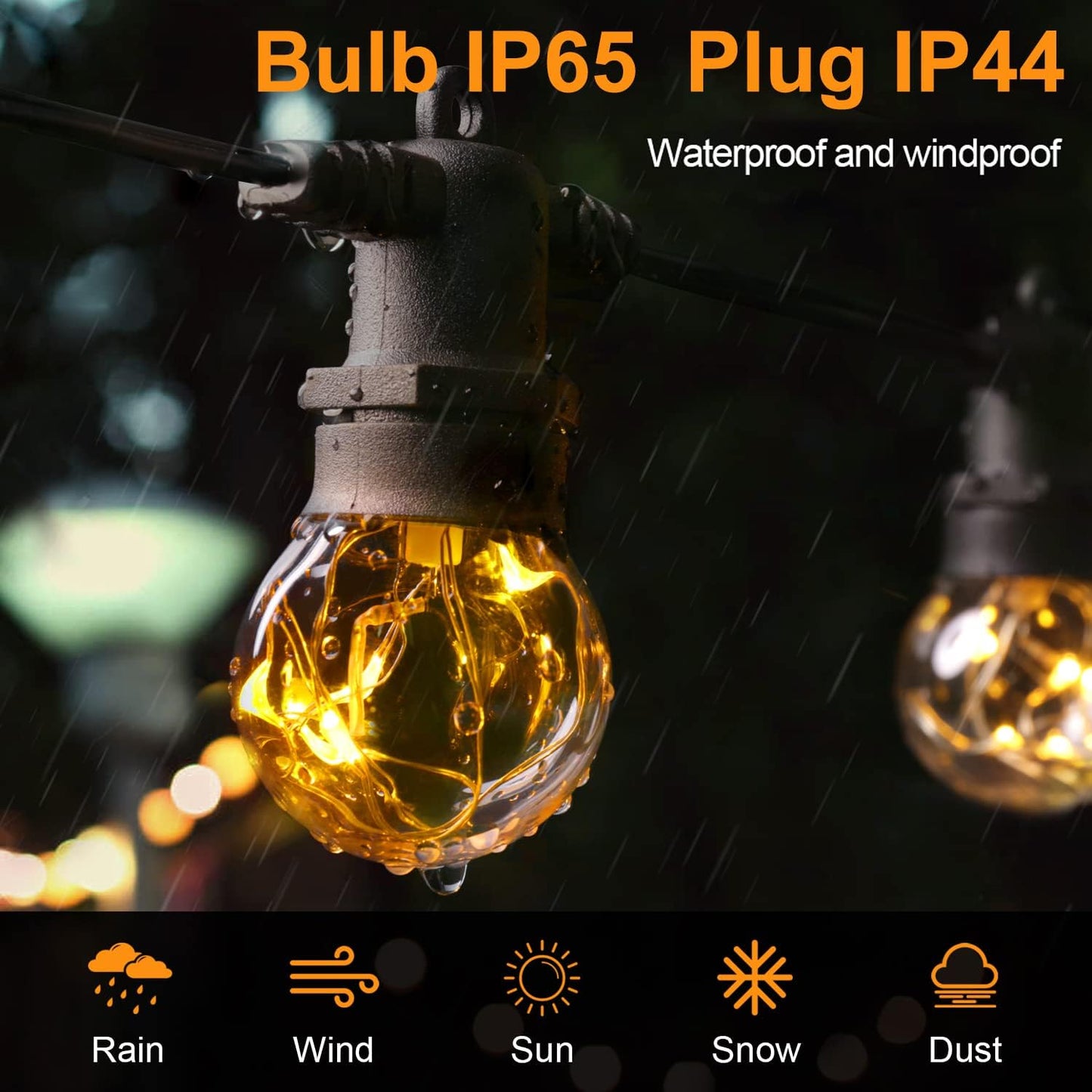 MYCARBON LED Lichterkette Auen 13,5M IP67 36er Birnen wasserdicht Lichterkette Glhbirnen Outdoor Innen mit Stecker Deko fr Garten Party Terrasse Zimmer Balkon 2 Ersatzbirnen Warmwei