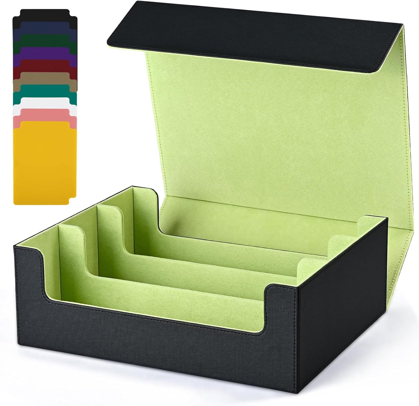 Karten-Aufbewahrungsbox für Sammelkarten, 1800+ PU-Leder, Commander-Kartendeck-Hülle, Magnetverschluss, Kartenhalter, passend für magische Spielkarten (Schwarz und Zitronengrün)