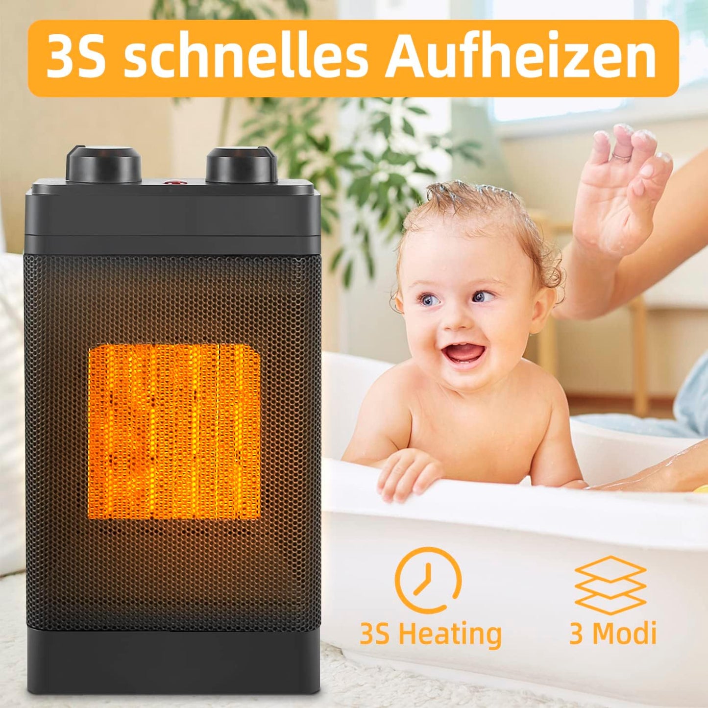 Heizlüfter energiesparend Heizung Keramik - elektrisch heizgeräte 3 Modi PTC leise heizstrahler innenraum 1500W Bad Thermostat 70° Oszillation Elektroheizer Überhitzungsschutz & Kippschutz