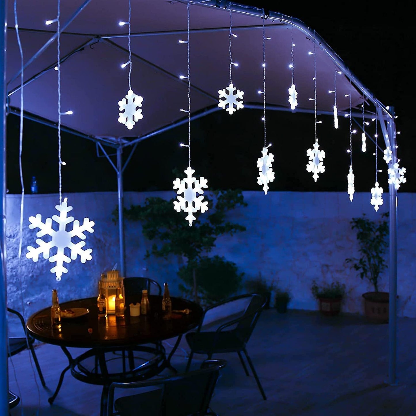 Weihnachts-Schneeflocken-Lichter, 10,66 Fuß, 168 LED-Eiszapfen-Lichter für den Außenbereich mit 14 Tropfen, 8 Modi, wasserdicht, anschließbar, Weihnachtslicht für Dachvorsprünge, Hochzeit, Garten, Hof, Innen- und Außenbereich (weiß)