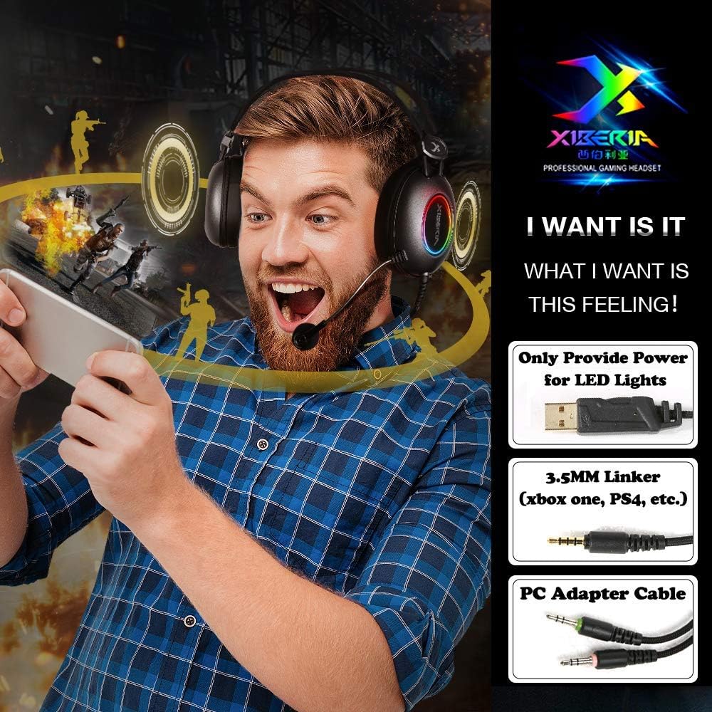 XIBERIA E3 Black Gaming Headset, Over-Ear-Stereo-Gaming-Kopfhörer mit unidirektionalem Mikrofon für PC, Computer, Laptop, PS4, Xbox One, Nintendo