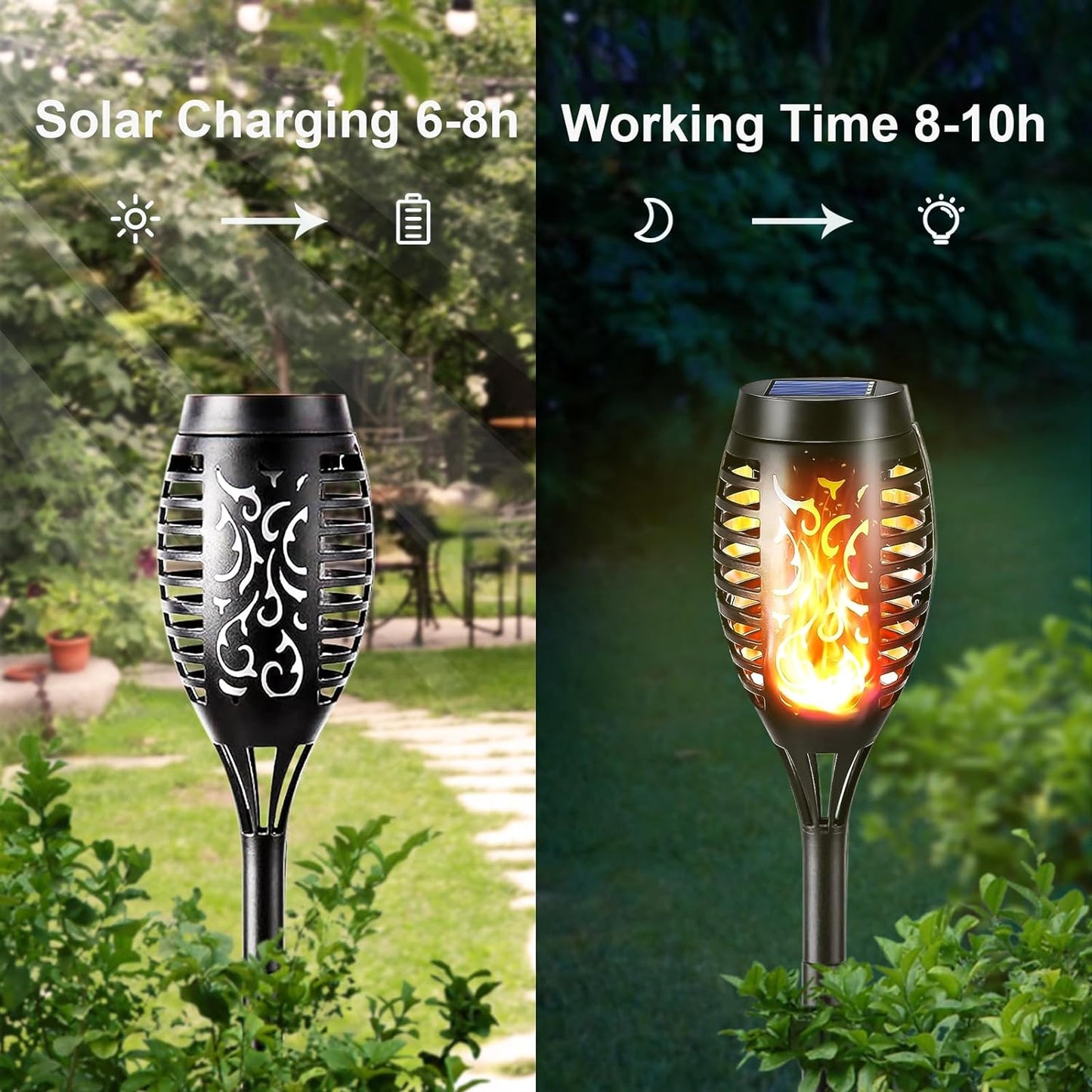 LQWELL Solarleuchten, Solar-Fackelleuchten für den Garten im Freien, 8er-Pack, 12 LED-Solarleuchte mit realistischem Flammeneffekt, IP65 wasserdichte Gartenfackeln, Solarleuchten für Weg, Hinterhof und Rasen (8er-Pack)