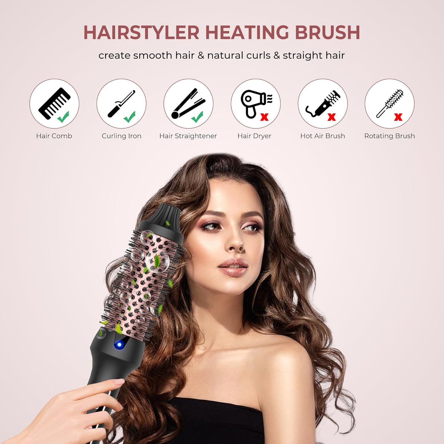 OKWRAP Thermobürste LCD Display, Ionen, Thermobürste, Lockenstab, Heißbürste, Rundbürste für Haarstyling, Heißbürste, Glättbürste, Haarstyler, Rundbürste, Glättbürste, 38 mm