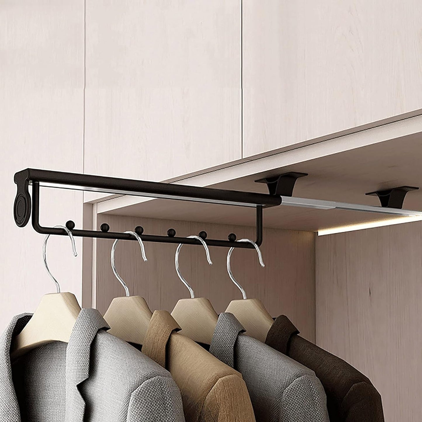 ZYFA Ausziehbare Kleiderstange zum Herausziehen,Schrank deckenmontage,Garderobenauszug Verstellbarer Kleiderschrank,Kleiderbügel Auszie,Kleiderbügelhalter Kleiderbügelauszug ausziehbar