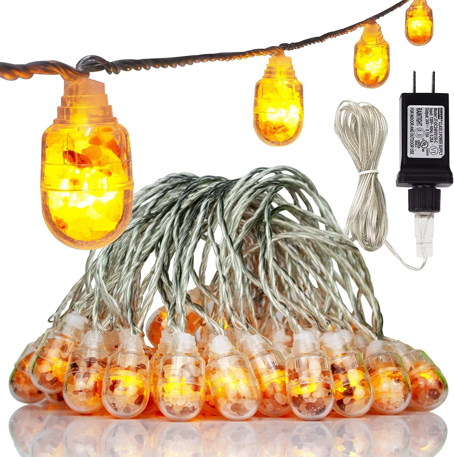 Himalaya-Salzlampen-Lichterkette, natürliches Salz-Erz-Granulat, 30 LED-Lichtperlen, Gesamtlänge: 26 Fuß, Innenlampe; Weihnachtslampen für draußen zu Thanksgiving; Sonstige Partydekoration