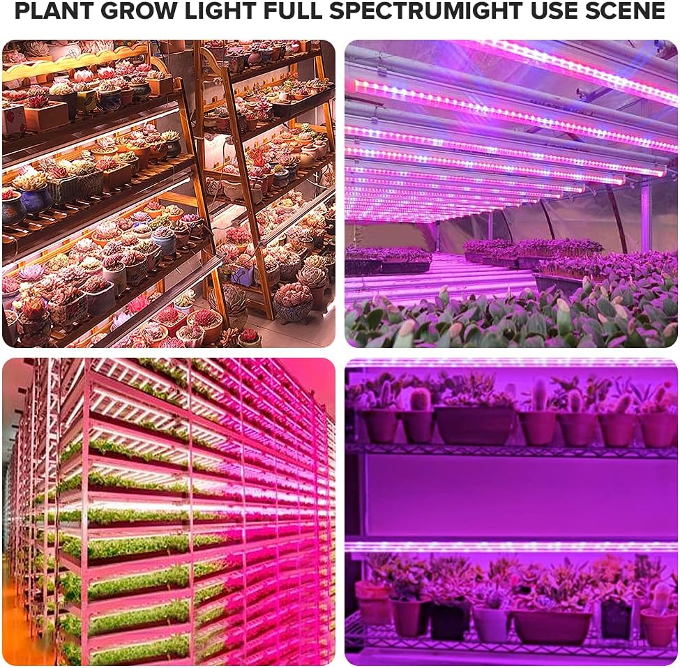 LED Planzen-Wachstums-Lichtstreifen, Vollspektrum für Zimmerpflanzen mit automatischem Ein-/Aus-Timer, 36 W & 3 dimmbare Stufen, Solar-Licht-Wachslampe, für Gartenregale, Hydrokulturen, Sukkulenten, 4 Stück