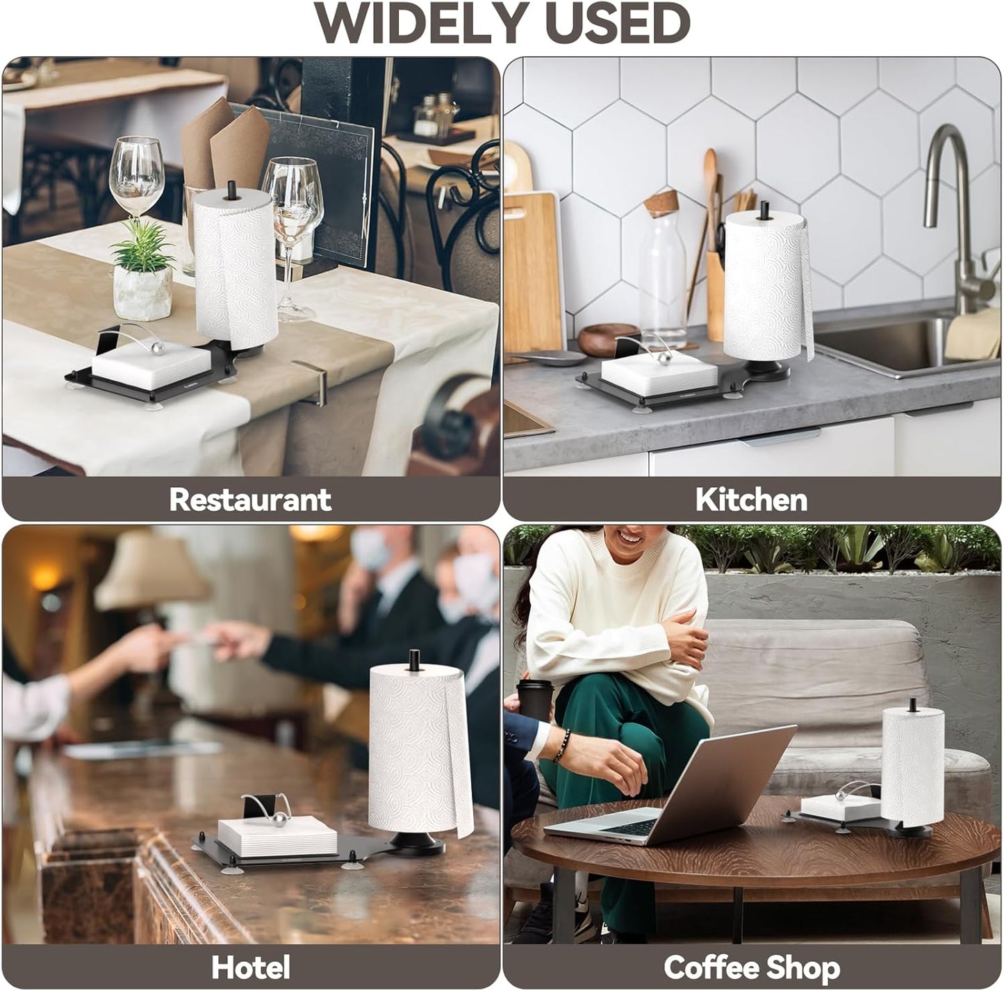 CLESOO 2 in 1 Serviettenhalter und Küchenrollenhalter Stehend, Multifunktionaler Mattschwarzer Metall Beschwerungsarm für Restaurant Esszimmer