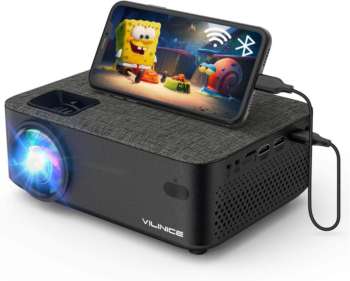 VILINICE Mini Beamer Heimkino Beamer Full HD, WiFi Projektor mit 6000 L unterstützt 1080P Multimedia 240", Video Beamer LED kompatibel mit TV Stick, HDMI, SD, AV, VGA, USB, PS4, Smartphone