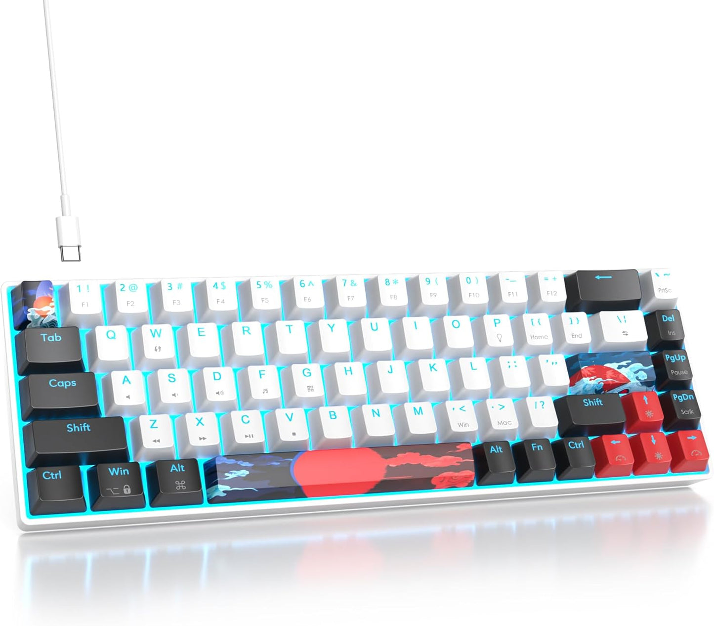 surmen 65 % mechanische Gaming-Tastatur mit linearem rotem Schalter, kabelgebunden, Mini-Kompakttastatur, 60 % Hintergrundbeleuchtung, für Laptop, Desktop-PC, Gamer (68 weiß-eisblau)