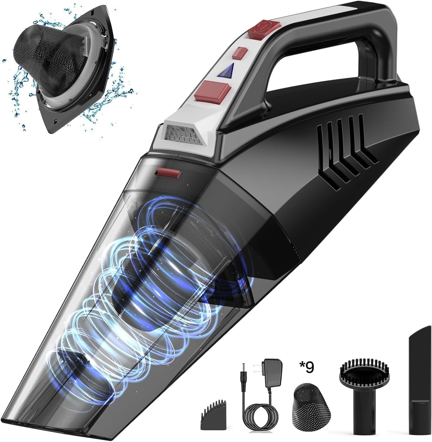 Hihhy Handsäge, 9000Pa Handsäge Akku mit LED-Licht, 120W Kabelentlader Handsäge für Auto, Haushalt, Tierhaare