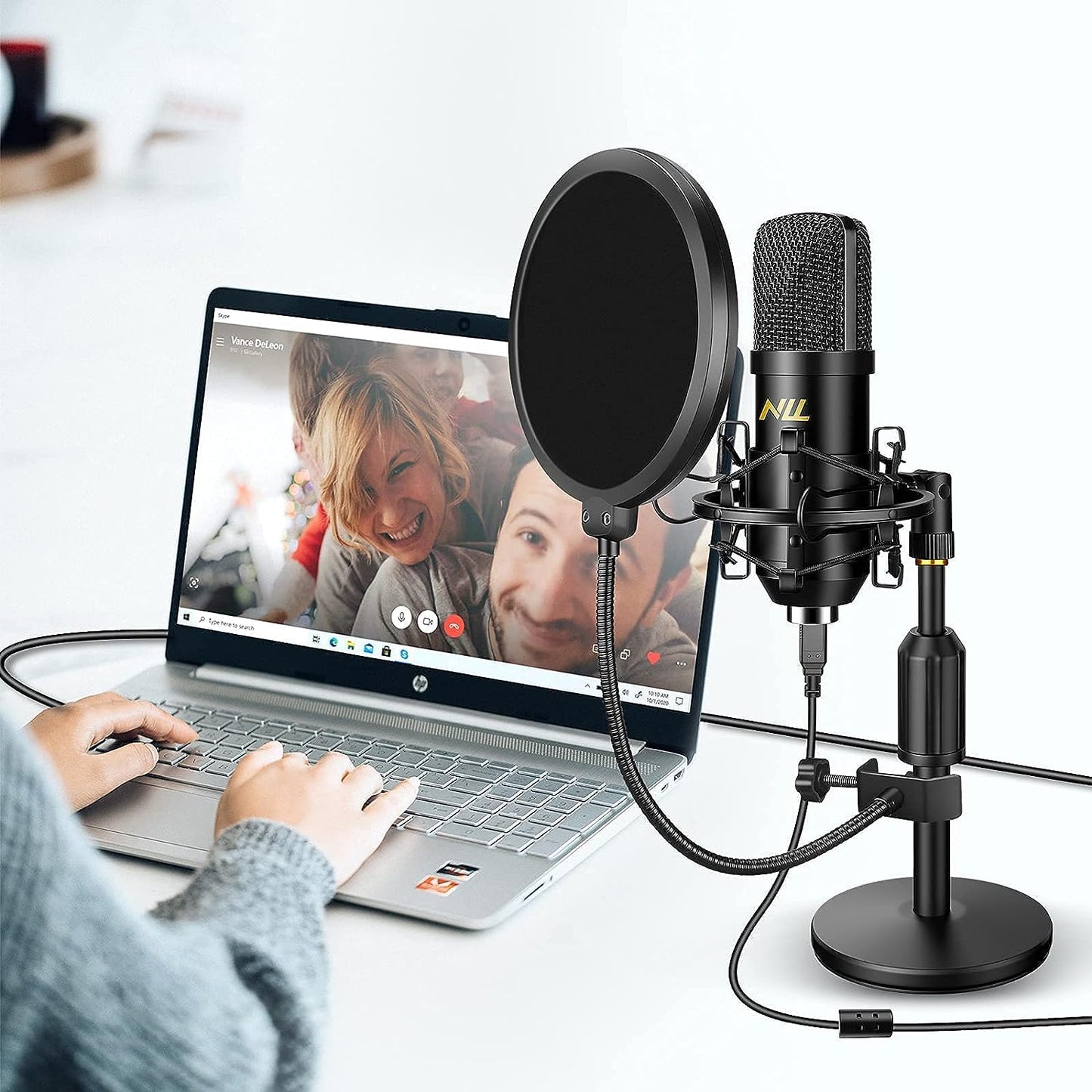 Professionelles USB-Mikrofonset für Studio-Audio, 192 kHz/24 Bit NLL-Kondensator-Computermikrofon, Plug & Play-Desktop-Podcast-Mikrofon, Stoßdämpferhalterung, Popfilter, NC-012