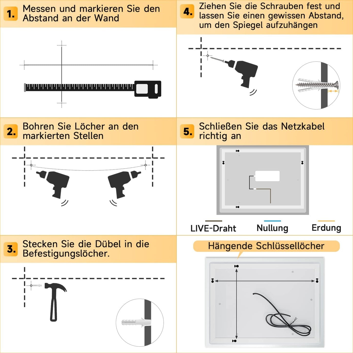 SONNI LED Badspiegel mit Standfuß 60x50cm, Badspiegel mit Standfuß Weiß, LED Badspiegel für Badewanne, Vertikale und Horizontale Montage, IP44 Wasserdicht