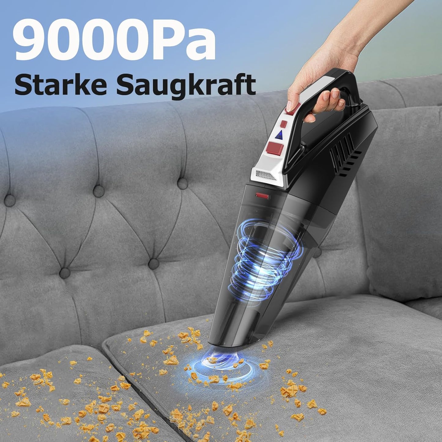 Hihhy Handsäge, 9000Pa Handsäge Akku mit LED-Licht, 120W Kabelentlader Handsäge für Auto, Haushalt, Tierhaare